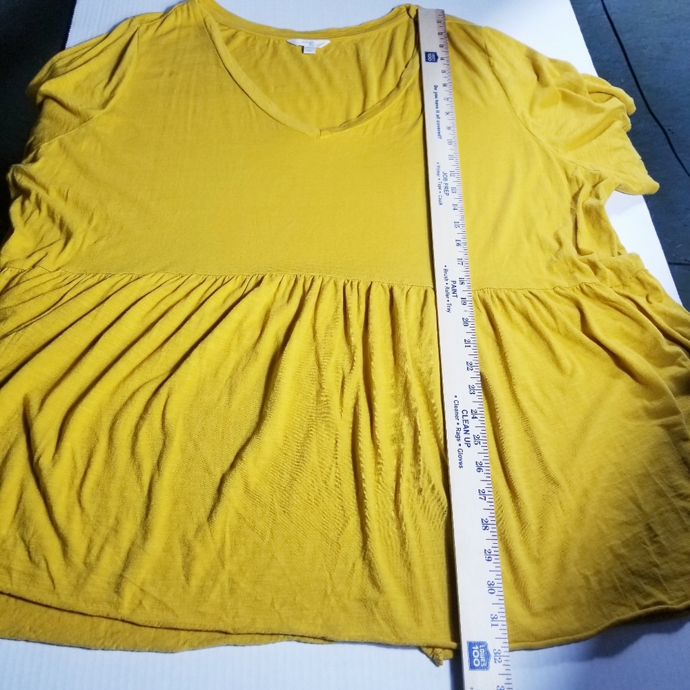 TERRA & SKY MUSTARD YELLOW V-NECK BABYBOLL BLOUSE SIZE 4X - Picture 4 of 11